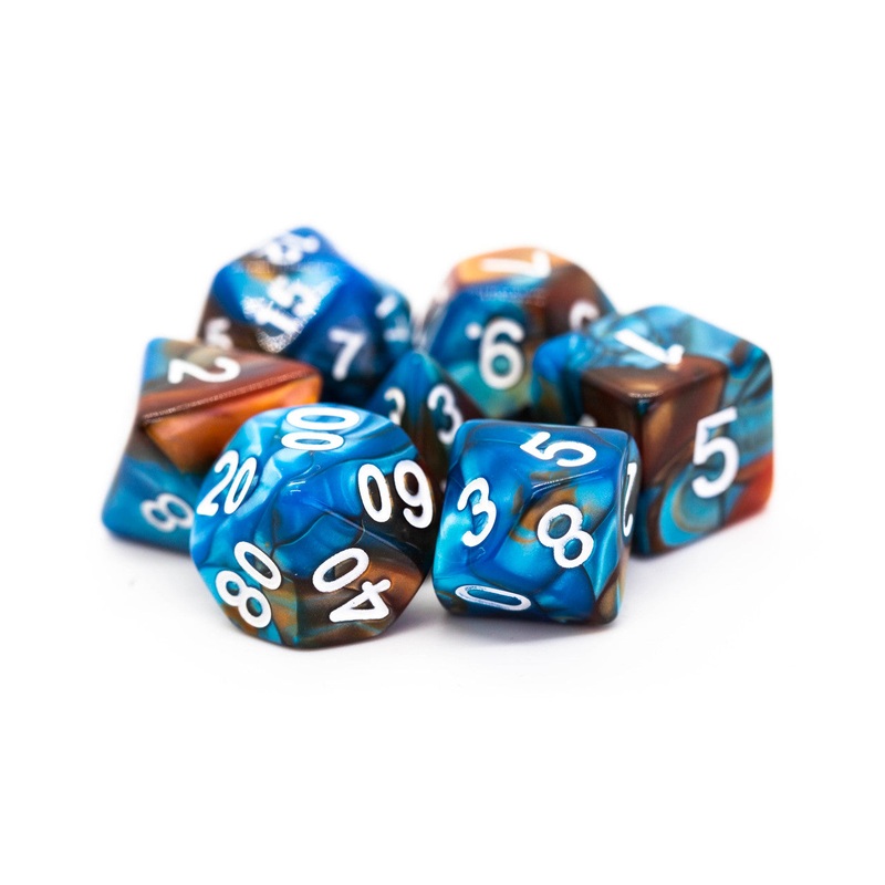 Old School 7 Piece DnD RPG Dice Set: Vorpal – Teal & Brown