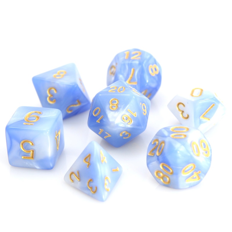 Blue and White Marble w/Gold (7-Die RPG Set)
